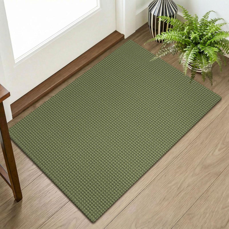 KOZYFLY Indoor Door Mat 2x3 ft Small Area Rugs Washable Front Door Mat Non Slip Rubber Backed Entryway Rug Cotton Entrance Doormat for Front Porch Kitchen Bedroom Olive GreenEarthy Green - Image 2