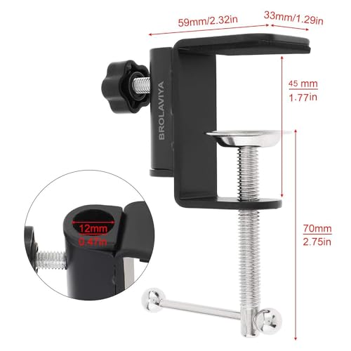 BROLAVIYA Desk Base Clamp Mount for Microphone Boom Scissor Arm, Table C Clip for Articulating arm Stand, or Mic Stand Fits Up to 1.77 inch 4.5cm Thickness. - Image 5