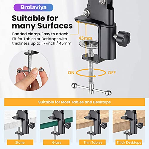 BROLAVIYA Desk Base Clamp Mount for Microphone Boom Scissor Arm, Table C Clip for Articulating arm Stand, or Mic Stand Fits Up to 1.77 inch 4.5cm Thickness. - Image 2