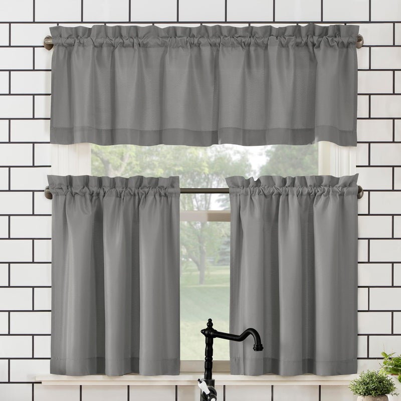 No 918 Martine Microfiber SemiSheer Rod Pocket Kitchen Curtain Valance and Tiers Set 54 x 45 Gray