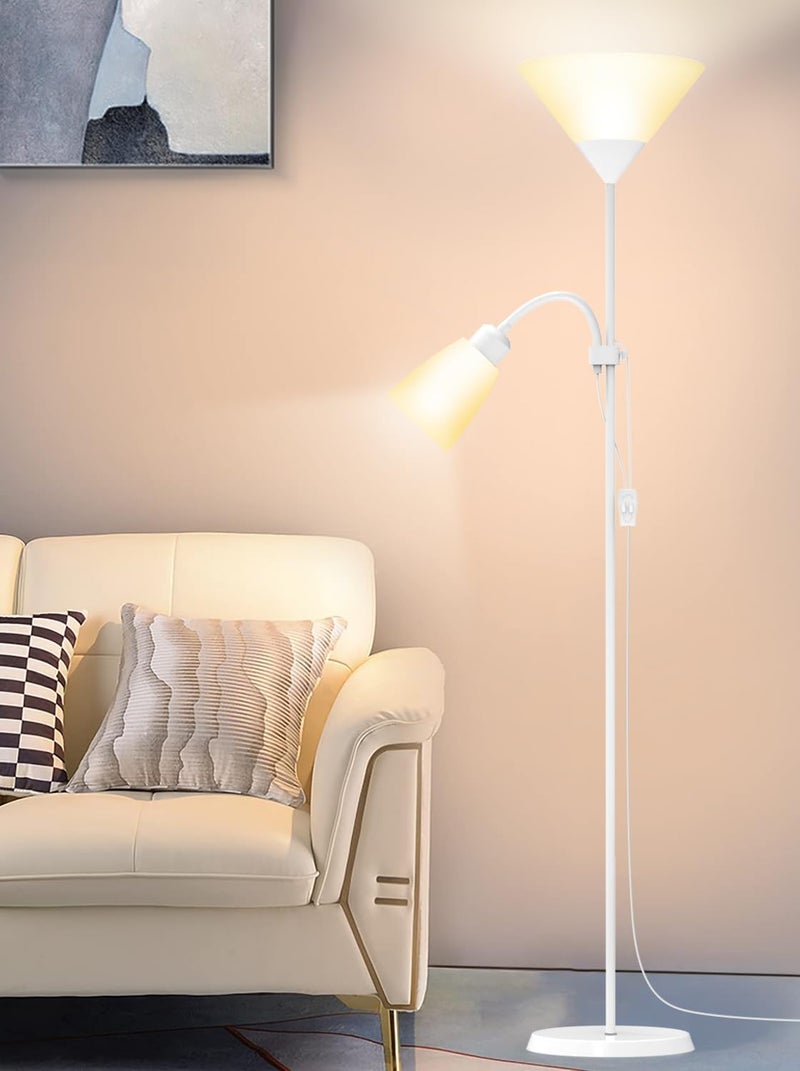Fikpoo LED Floor Lamp with Double Lights, Vertical Ground Lamp With Adjustable Reading Light, Standing Light for Living Room, Bedroom, Office (White) - Image 1