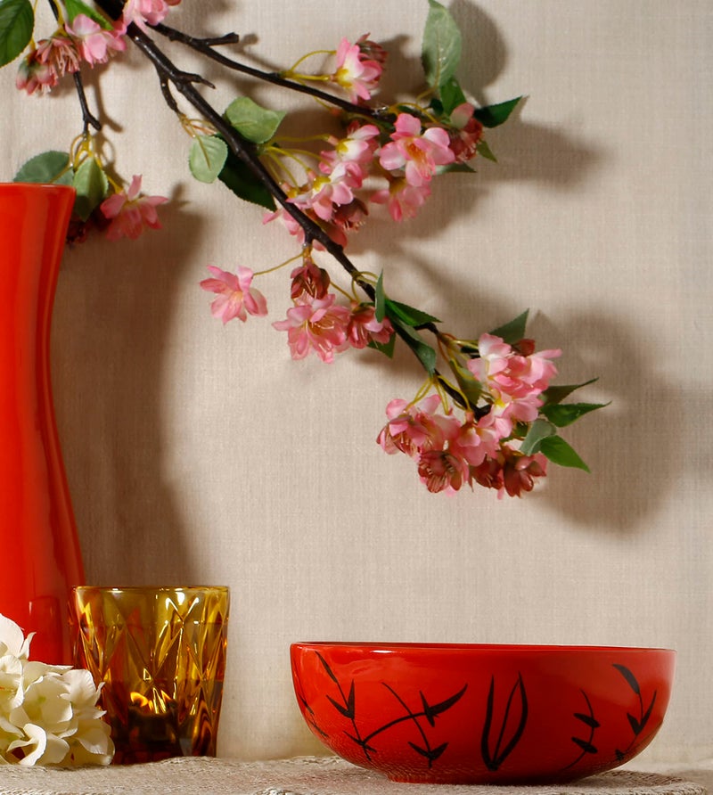 Caffeine Ceramic Handmade Red Bamboo Serving Bowl 6.5 inch (Set of 1) - Image 2