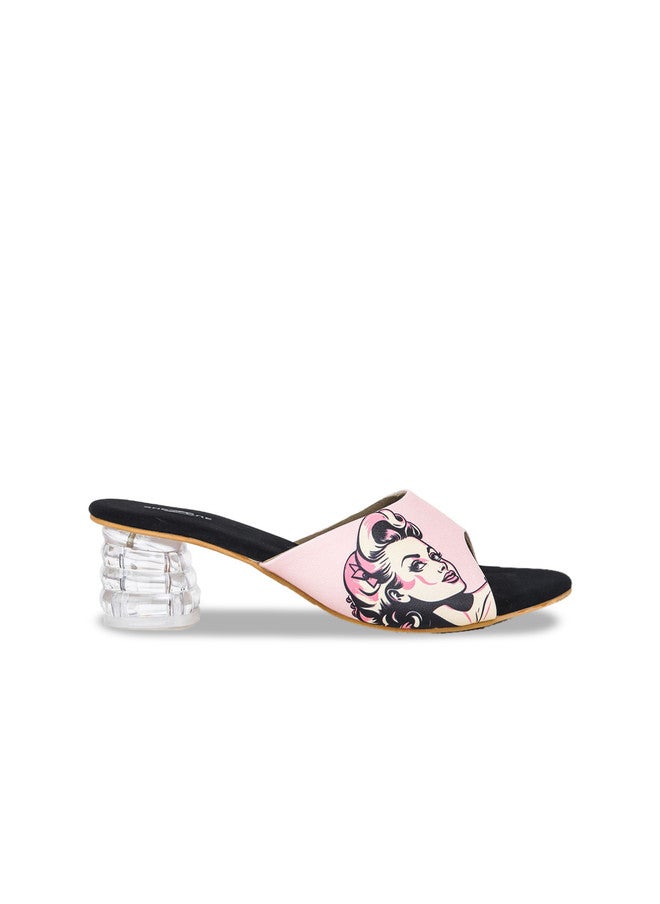 She Zone Pink Printed Block Heel Sandals for Women - Image 4