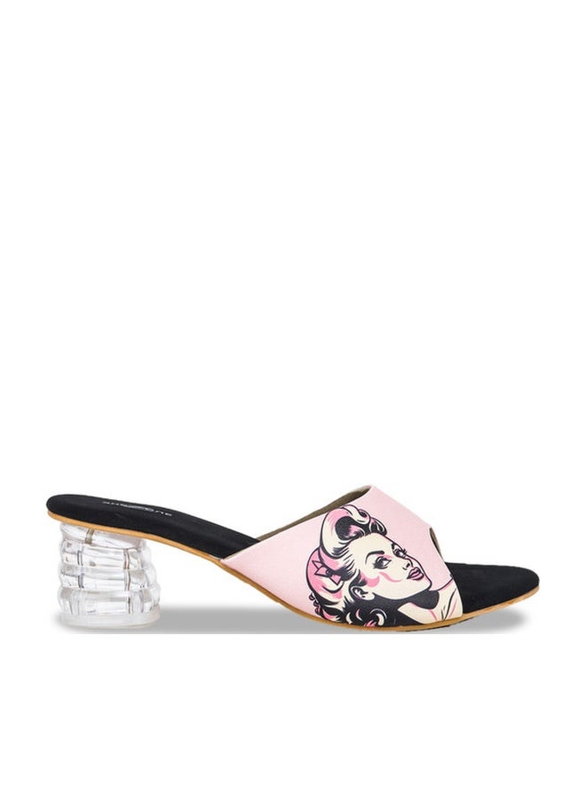 She Zone Pink Printed Block Heel Sandals for Women - Image 1