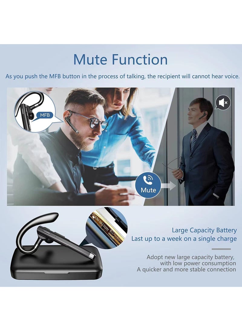 إكس ليفيل سماعة أذن لاسلكية مزودة ببلوتوث للهواتف المحمولة، سماعة بلوتوث 5.2 مع علبة شحن، متوافقة مع أنظمة iOS وأندرويد، سماعة أذن واحدة بدون استخدام اليدين مزودة بميكروفون، مناسبة للأعمال والمكتب والهواتف، مزودة بميكروفون مدمج من مانوس ليبرس، عازل للضوضاء (أسود) - Image 4