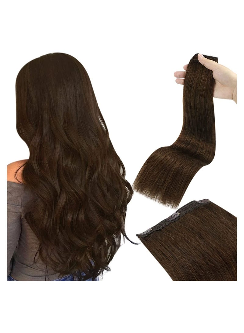 وصلات شعر من قطعة واحدة مشبك في شعر بشري بني داكن مزدوج اللحمة قطعة واحدة وصلات رأس كامل 4 وصلات شعر بني شوكولاتة قطعة واحدة مشبك في الشعر البرازيلي