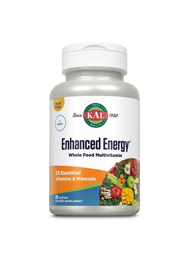 KAL Enhanced Energy Supplements, 3 Daily - Whole Food Multivitamin for Women and Men, Iron Free - 23 Essential Vitamins, Minerals, Super Foods, Digestive Enzymes, 60-Day Guarantee, 30 Serv, 90 VegTabs - Image 1