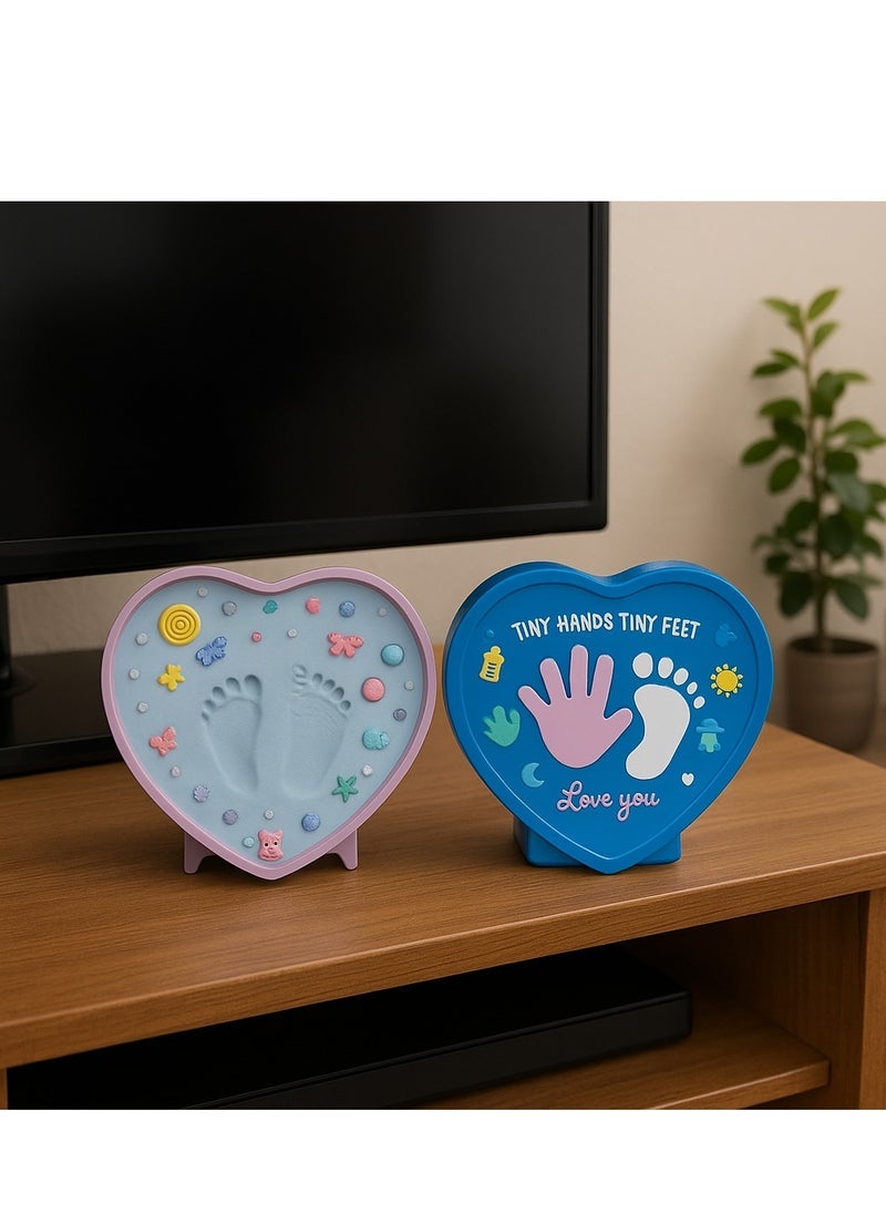 كيدال هدية استحمام الطفل | طقم صب الطفل | مجموعة انطباعات الطفل | طقم طقم الطين ببصمة اليد والبصمة في صندوق من الصفيح مع مواد زخرفية وحقيبة هدايا باللون الأزرق - Image 3