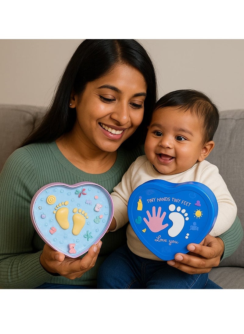 كيدال هدية استحمام الطفل | طقم صب الطفل | مجموعة انطباعات الطفل | طقم طقم الطين ببصمة اليد والبصمة في صندوق من الصفيح مع مواد زخرفية وحقيبة هدايا باللون الأزرق - Image 2