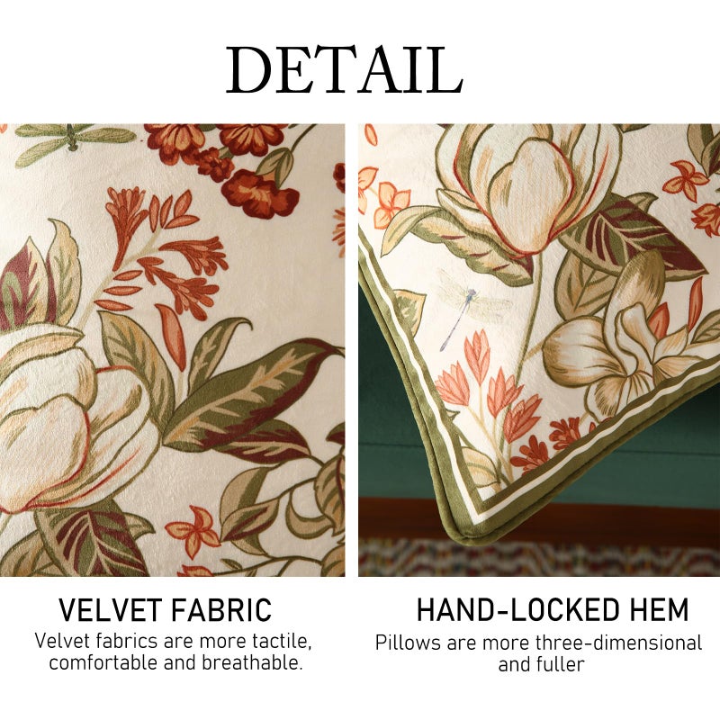 ISAENNE Design Square Vintage Cottage Throw Pillow Covers 18"x18" Set of 2,Soft Velvet Cushion Cover with Red Wild Floral Pattern Decor Pillowcases for Bed,Living Room,Outdoor,Car - Image 4