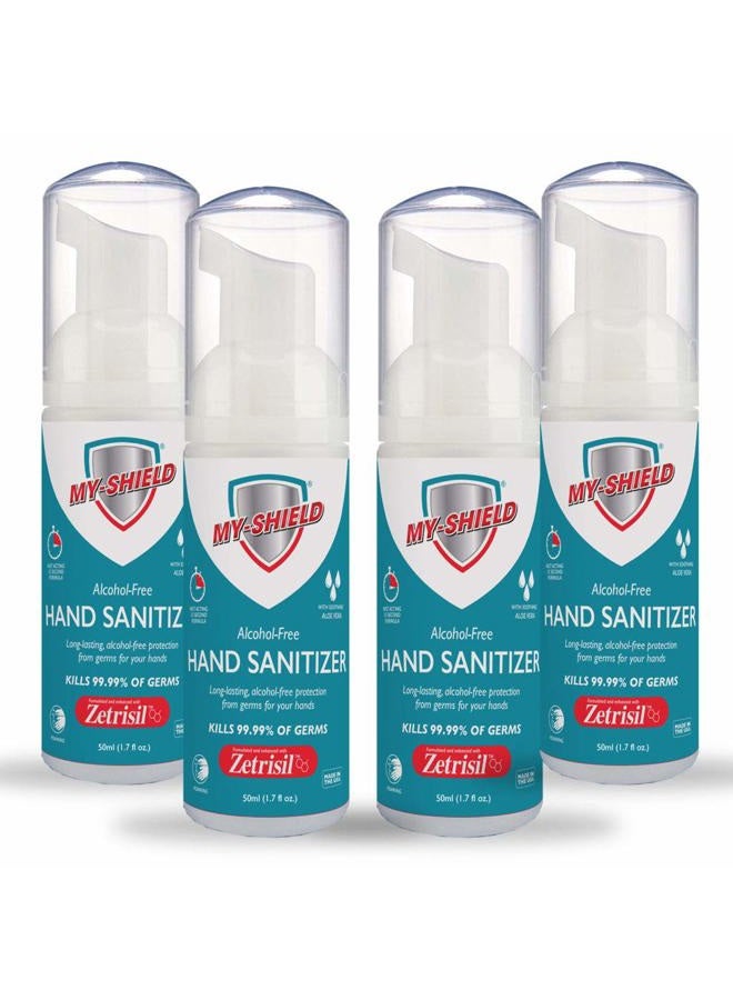 My-shield Hand Sanitizer Foam 1.7 oz (4 pack). Long-lasting protection. Softens hands with Aloe Vera. Formulated with Zetrisil. Alcohol FREE. FDA Registered - Image 1