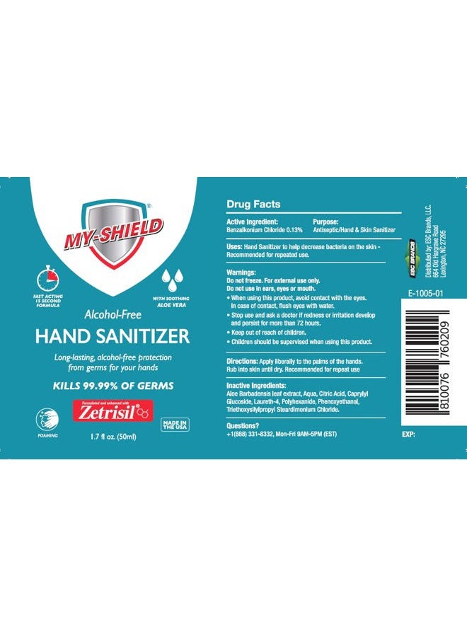 My-shield Hand Sanitizer Foam 1.7 oz (4 pack). Long-lasting protection. Softens hands with Aloe Vera. Formulated with Zetrisil. Alcohol FREE. FDA Registered - Image 2