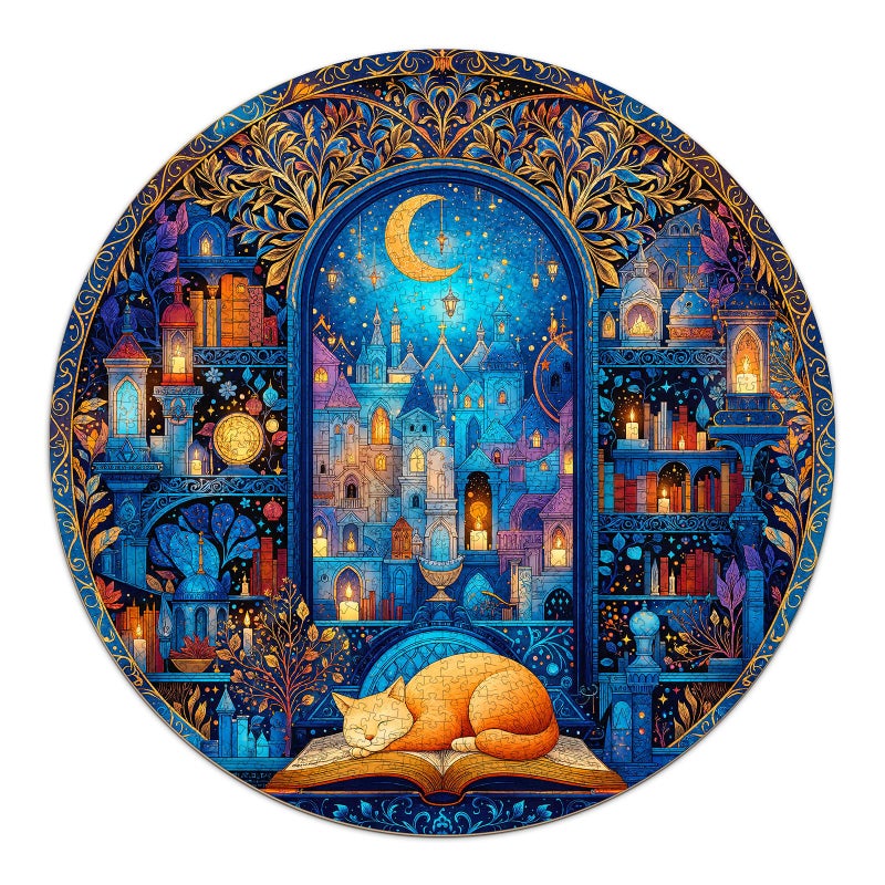 SECOGM Bookshelf Cat Puzzles for Adults 1000 Pieces Round Watercolor Jigsaw Puzzles 1000 Pieces Impossible Difficult Hard Challenging Puzzles for Adults Art Puzzle for Home Decor 265 265in - Image 3