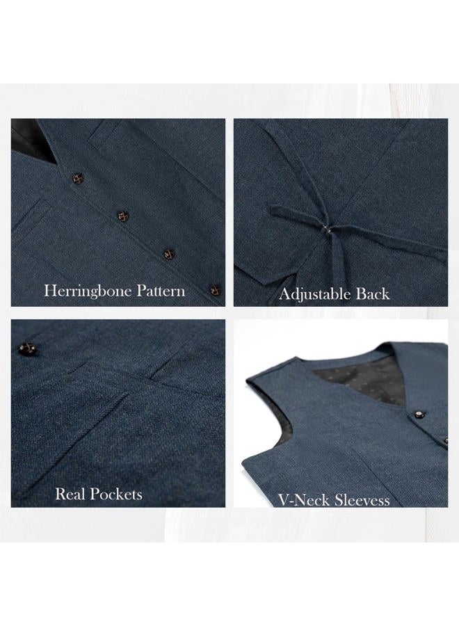 Ceehuteey Mens Suit Vest Waistcoat Tweed Retro V Neck Wool Herringbone for Prom - Image 5
