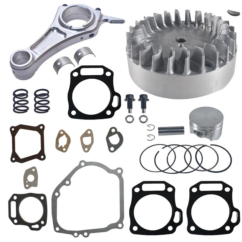 BUHNSS 3.308" Billet Aluminum Connecting Rod And 10krpm Flywheel With 26lb Valve Spring And 70mm Flat Top Piston Kit For Predator 212cc Non-Hemi Engine Go Kart Cart - Image 1