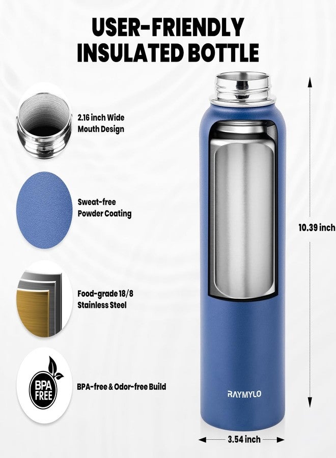 RAYMYLO Insulated Water Bottle 40 oz, Triple Wall Vacuum Stainless Steel (Cold for 48 Hrs), Leak Proof & Non-BPA, Modern Water Flask Jug with Paracord Handle & Straw Spout Lids, Navy Blue - Image 5