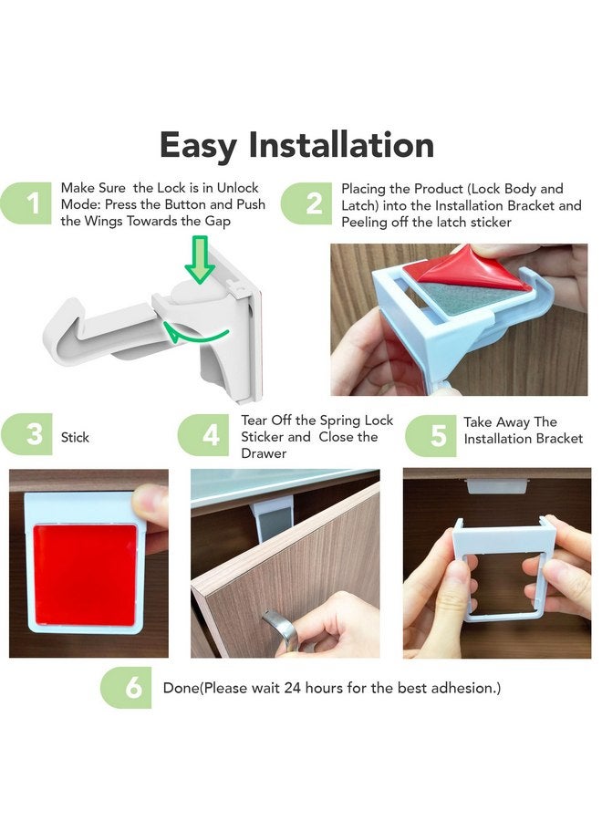 moonybaby 12-Pack Invisible Baby Proof Cabinet Latch Locks by Moonybaby, White - Image 2