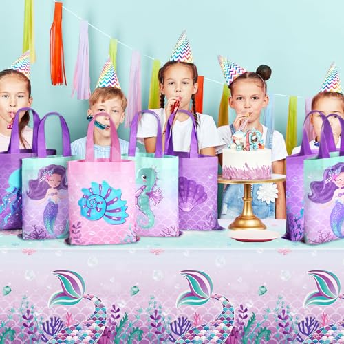 Photect 32 Pcs Mermaid Party Favor Bags Under the Sea Party Goodie Bags Marine Sea Animals Treat Bags Reusable Mermaid Theme Non Woven Tote Bags for Girls Birthday Ocean Party Baby Shower Supplies - Image 5