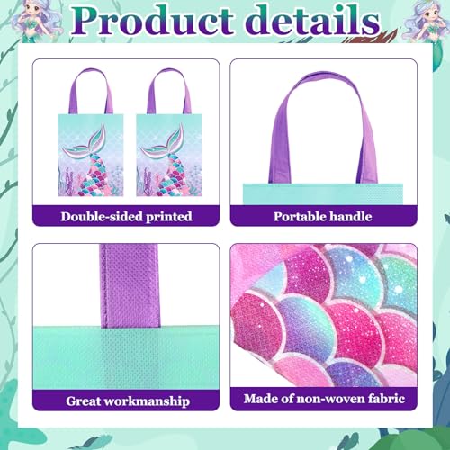 Photect 32 Pcs Mermaid Party Favor Bags Under the Sea Party Goodie Bags Marine Sea Animals Treat Bags Reusable Mermaid Theme Non Woven Tote Bags for Girls Birthday Ocean Party Baby Shower Supplies - Image 3