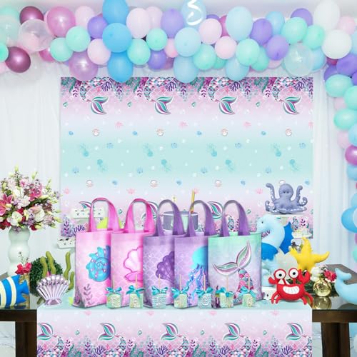 Photect 32 Pcs Mermaid Party Favor Bags Under the Sea Party Goodie Bags Marine Sea Animals Treat Bags Reusable Mermaid Theme Non Woven Tote Bags for Girls Birthday Ocean Party Baby Shower Supplies - Image 4