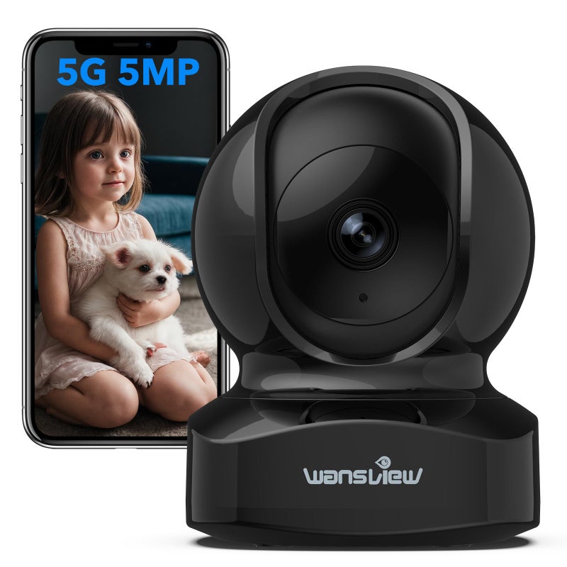 wansview Security Camera, IP Camera, WiFi Home Indoor Camera for Baby/Pet/Nanny, 2 Way Audio Night Vision, Compatible with Alexa, with TF Card Slot and Cloud, Q5 (Black, 5MP) - Image 1