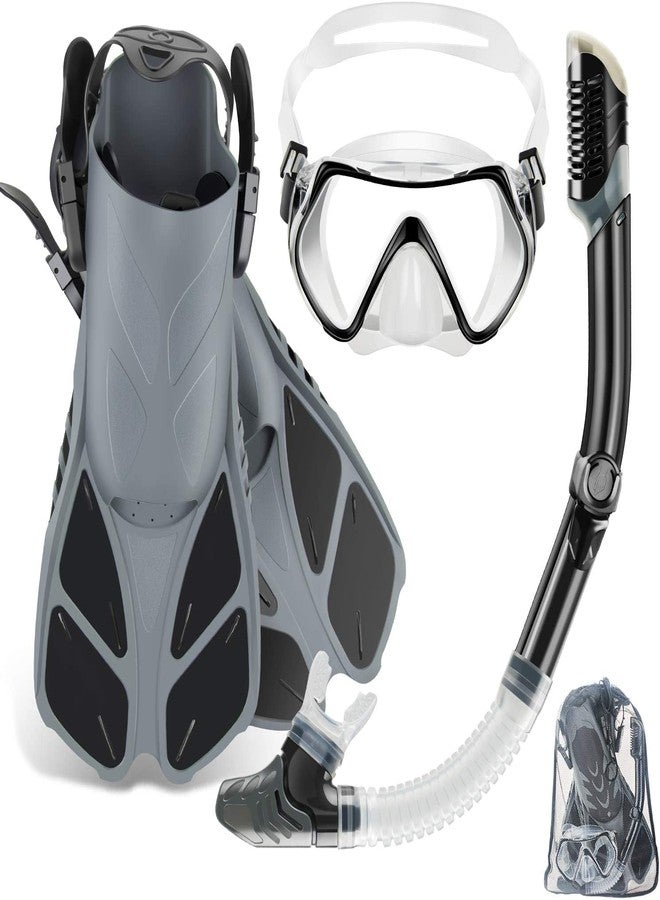 Matiko Snorkeling Gear for Adults, Snorkel Set Anti-Fog Anti-Leak, Panoramic View Diving Mask & Dry Top Snorkel, Adjustable Snorkel Fins with Travel Bag for Snorkeling Scuba Diving (Black-1) - Image 1