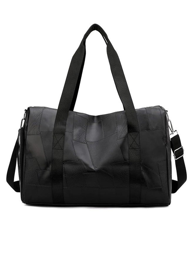 Handcuffs Weekender Travel Duffle Bag | Faux Leather Travel Bags with Separate Shoe & Laundry Compartment for Men & Women (Black-2) - Image 2