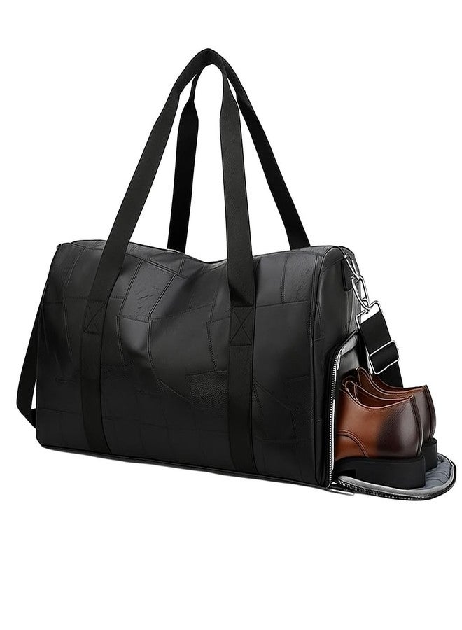 Handcuffs Weekender Travel Duffle Bag | Faux Leather Travel Bags with Separate Shoe & Laundry Compartment for Men & Women (Black-2) - Image 3
