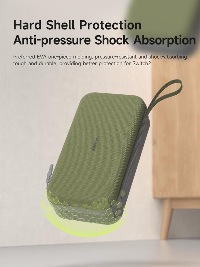Hagibis Carrying Case for Switch 2, Large Portable Travel Storage Organizer, Pouch Protective Hard Shell Carry Bag Handbag with 14 Game Cartridges for NS Accessories, Joy-Con, Charger, Cable (Green) - Image 3