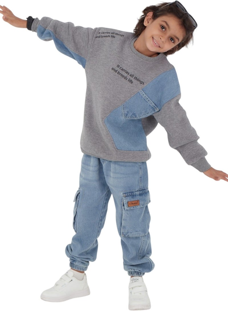 CHOiCE Boys' Winter Denim Pajama Set "LIFE" - Trendy and Comfortable 4Y (Code 301) - Image 1