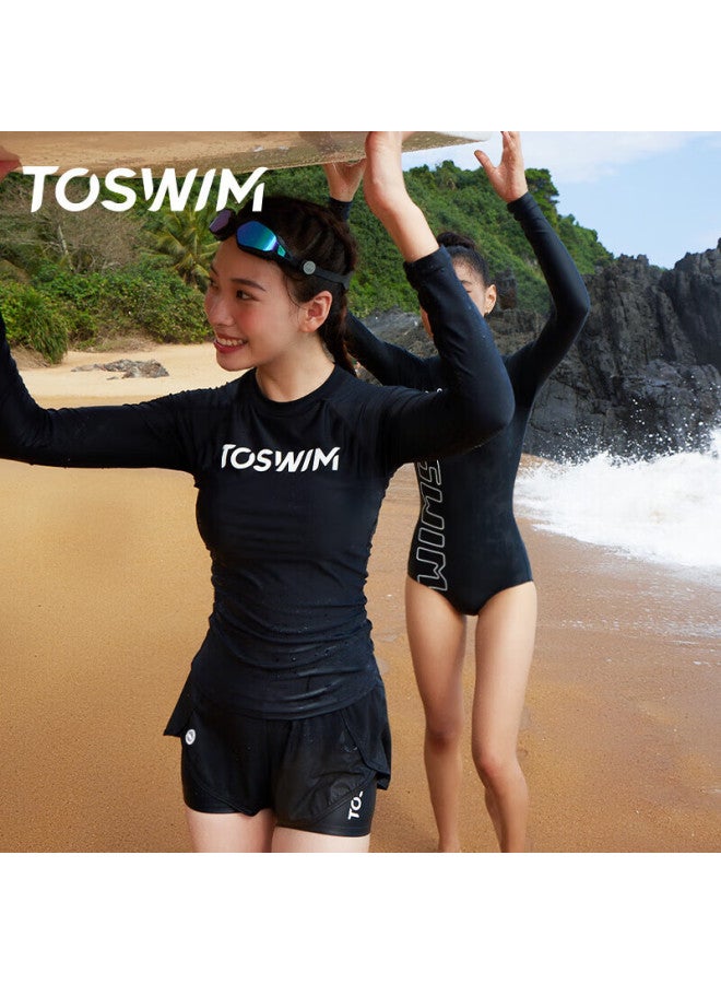 Toswim Women's Two-piece Swimsuit, Long Sleeves, Sun Protection, Conservative, Slimming, Concealing, For Diving, Surfing, And Swimming, Ink Fish Black, 2XL - Image 3