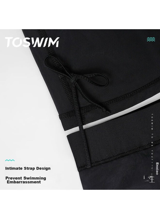 Toswim Women's Two-piece Swimsuit, Long Sleeves, Sun Protection, Conservative, Slimming, Concealing, For Diving, Surfing, And Swimming, Ink Fish Black, 2XL - Image 5