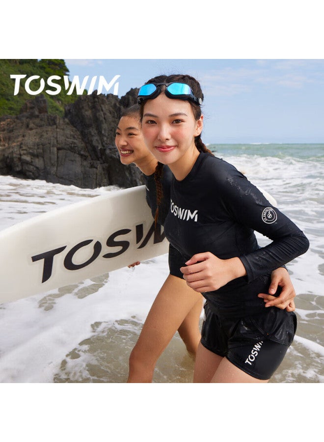 Toswim Women's Two-piece Swimsuit, Long Sleeves, Sun Protection, Conservative, Slimming, Concealing, For Diving, Surfing, And Swimming, Ink Fish Black, 2XL - Image 2