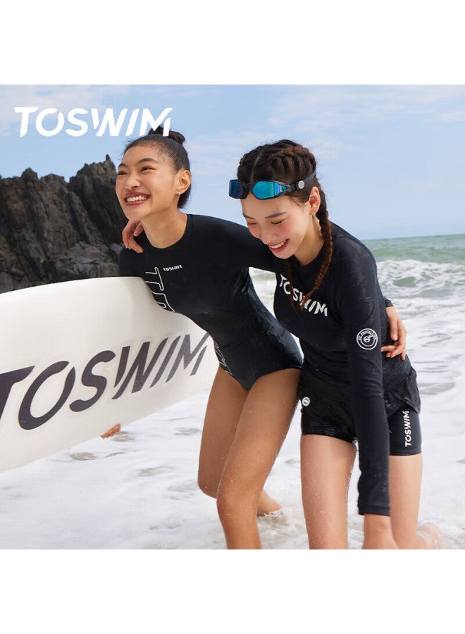 Toswim Women's Two-piece Swimsuit, Long Sleeves, Sun Protection, Conservative, Slimming, Concealing, For Diving, Surfing, And Swimming, Ink Fish Black, 2XL - Image 4