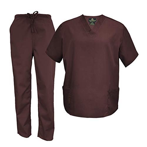 Natural Uniforms M&M Scrubs Men's Scrub Set Medical Scrub Tops and Pants (Medium, Chocolate) - Image 1