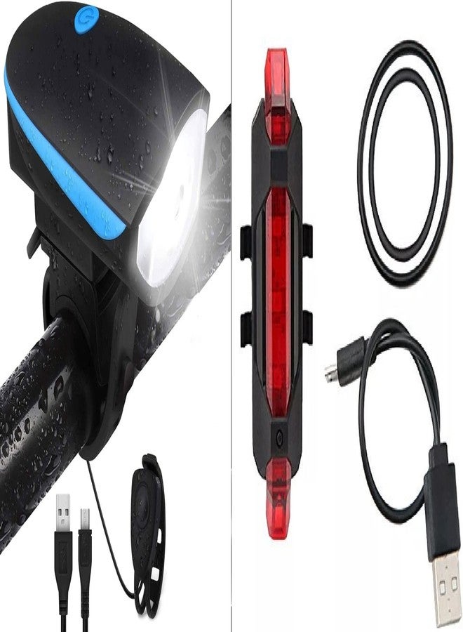 مجموعة مصابيح LED أمامية وخلفية للدراجات من شرينيك، قابلة لإعادة الشحن عبر منفذ USB، مقاومة للماء، بقوة 250 لومن، مع بوق ومكبر صوت بقوة 180 ديسيبل، تجمع بين مصباح LED أمامي وأربعة أوضاع إضاءة خلفية مختلفة. - Image 1