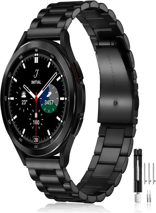 Mastten Mastten Compatible with Samsung Galaxy Watch 4/Watch 5/Watch 6/Watch 7 Strap 44mm 40mm-Galaxy Watch 5 Strap Pro 45mm/Galaxy Watch 4/6 Classic, 20mm Stainless Steel Metal Bnad for Men Women, Black 