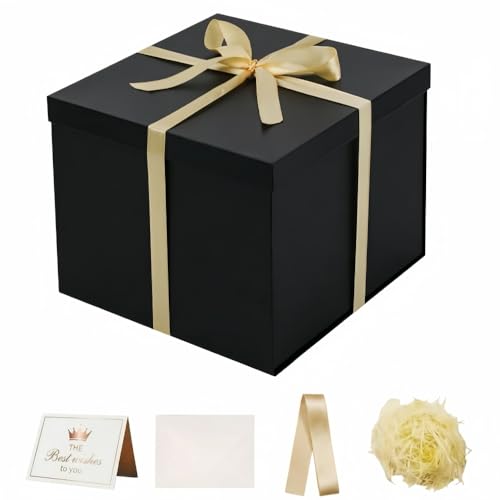 UoeRing Matte Black Large Gift Box 1Pcs 12x12x11 InchGift Box with Lid for Presents BirthdaysChristmas Valentines DayMothers Day with Ribbon Card Envelope Shredded Paper Fill - Image 1