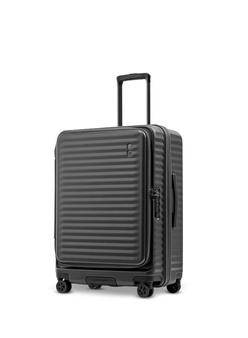 Echolac Echolac Celestra PC183FA-01 FS 24 Inch Expandable Hardside Trolley Luggage with TSA Lock, Front Opening Design, Hinomoto 4 Double-Wheeled System & Premium PC Shell - Black