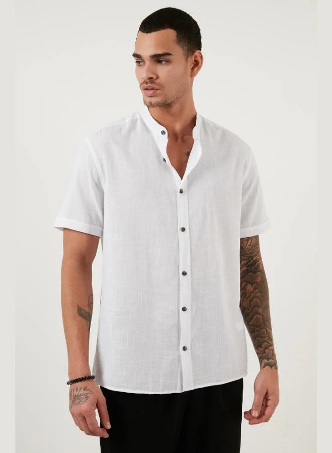 Buratti  Buratti Cotton Linen Look Mandarin Collar Short Sleeve Shirt Men's SHIRT CF21S113899 for Men | Best Price UAE