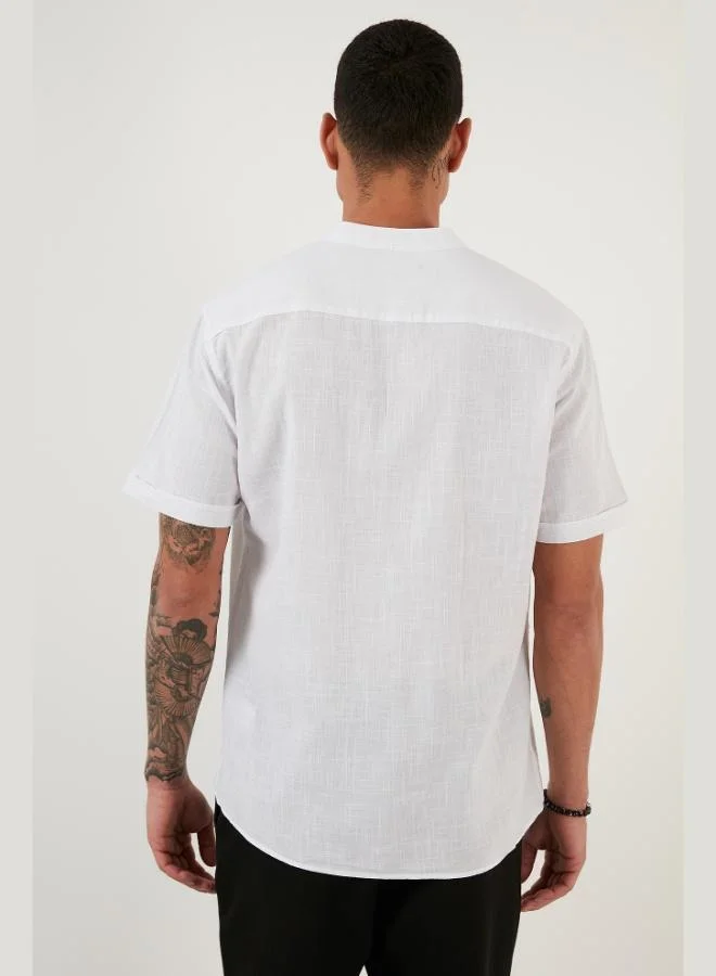 Buratti  Buratti Cotton Linen Look Mandarin Collar Short Sleeve Shirt Men's SHIRT CF21S113899 for Men | Best Price UAE