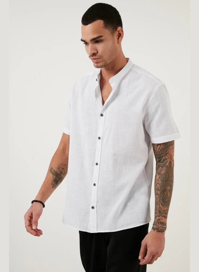 Buratti  Buratti Cotton Linen Look Mandarin Collar Short Sleeve Shirt Men's SHIRT CF21S113899 for Men | Best Price UAE