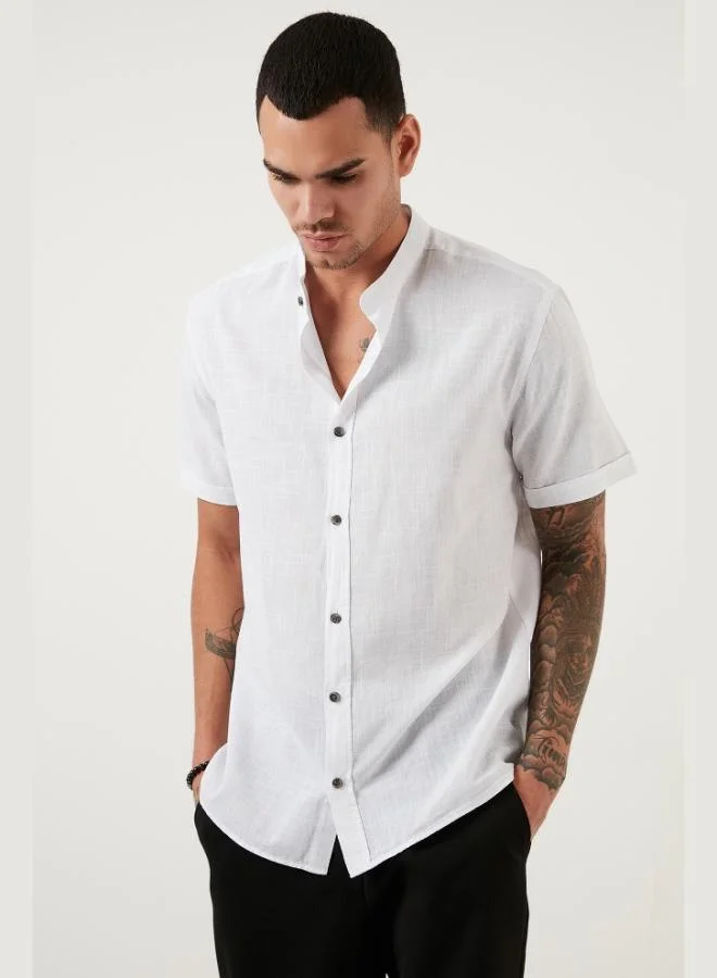 Buratti Cotton Linen Look Mandarin Collar Short Sleeve Shirt Men's SHIRT CF21S113899