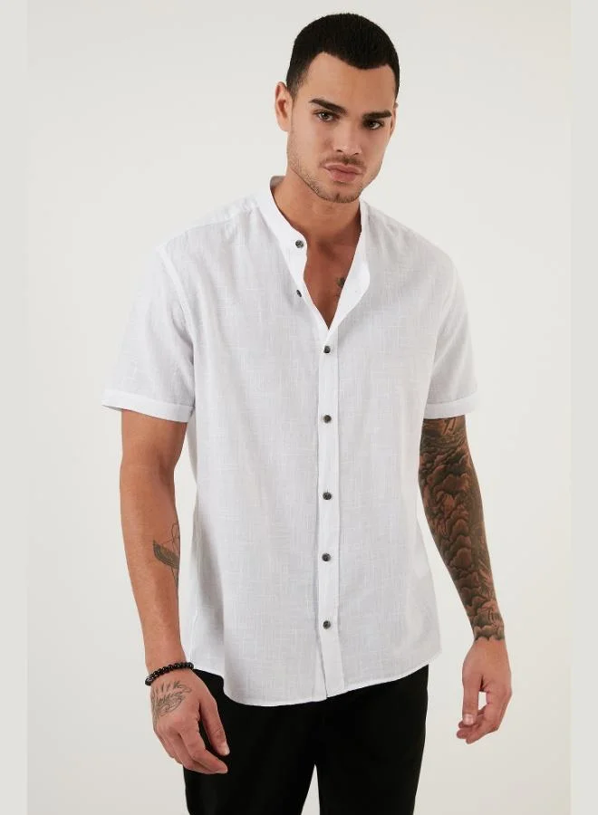 Buratti Buratti Cotton Linen Look Mandarin Collar Short Sleeve Shirt Men's SHIRT CF21S113899