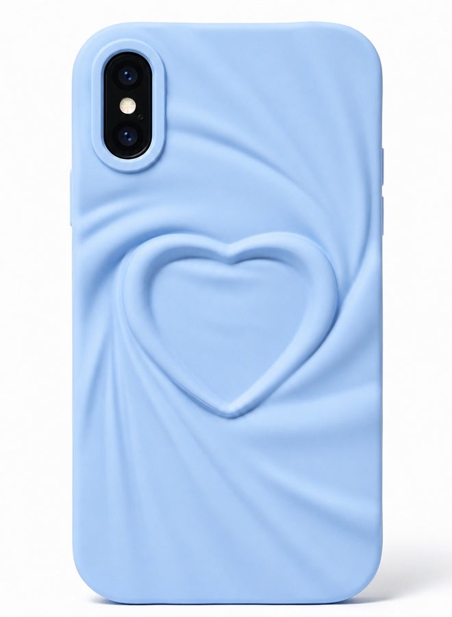 جراب خلفي فاخر لهاتف ايفون XS Max غير لامع بتصميم قلب، مقاوم للصدمات، يحمي الكاميرا من الخدوش، بنقشة حريرية ثلاثية الأبعاد بارزة، مصنوع من مادة TPU غير لامعة عصرية، جراب سيليكون ناعم و أنيق للفتيات والسيدات لهاتف iPhone XS Max (أزرق فاتح، مقاوم للصدمات) - Image 1
