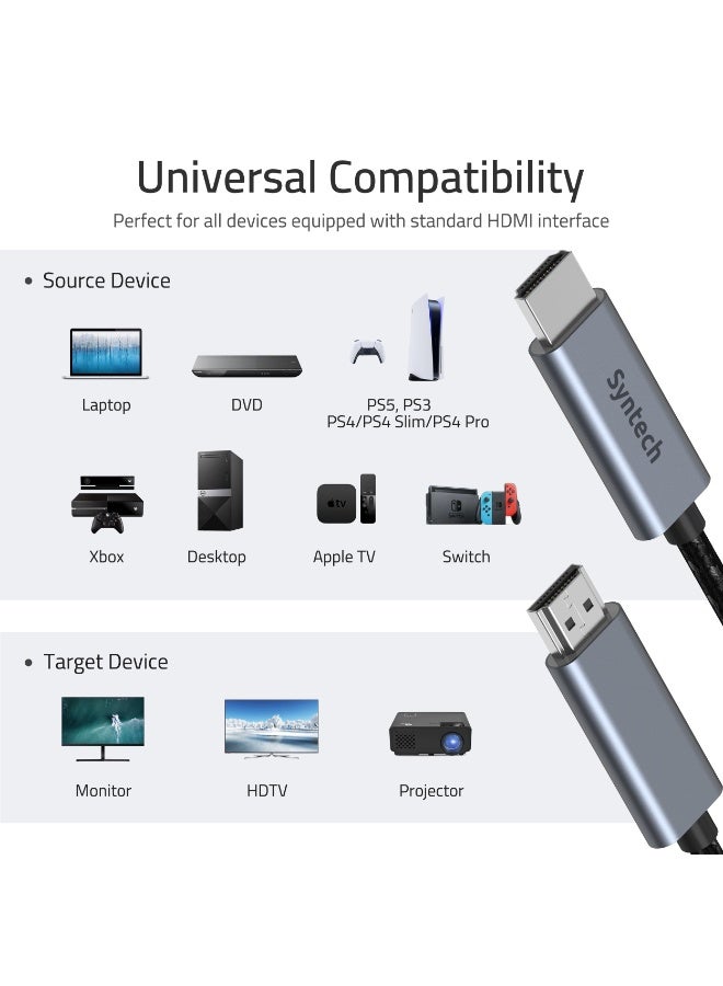 سينتيك كيبل Syntech  محول DisplayPort إلى DisplayPort يدعم 4K@60Hz و2K@165Hz، تصميم نايلون مزدوج مقاوم للتشابك، بطول 1.8 متر للأجهزة المتعددة - Image 4