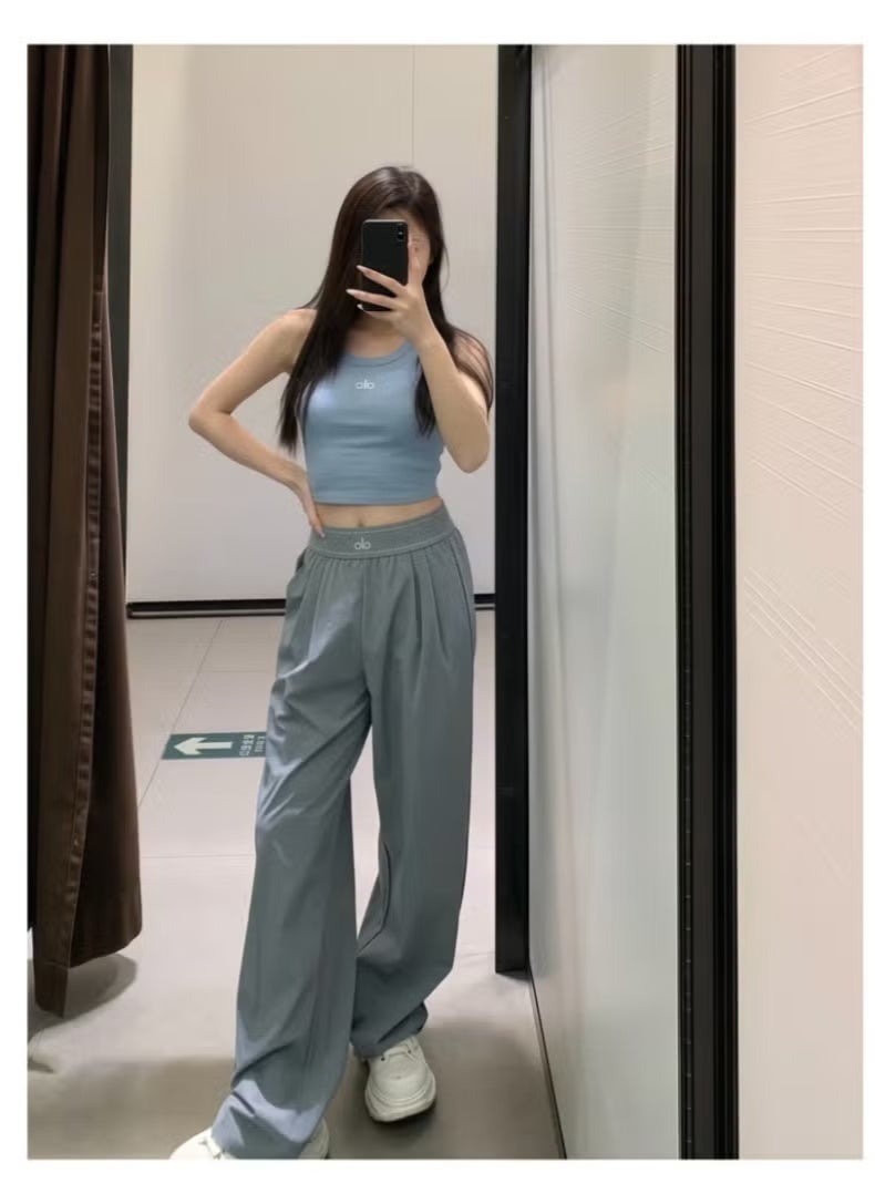 Alo Yoga ALO High-Rise Logo Elastic Waist Yoga Pants - Women's Lightweight Wide-Leg Athletic Trousers with Breathable Fabric for Yoga, Lounge & Casual Wear - Image 3