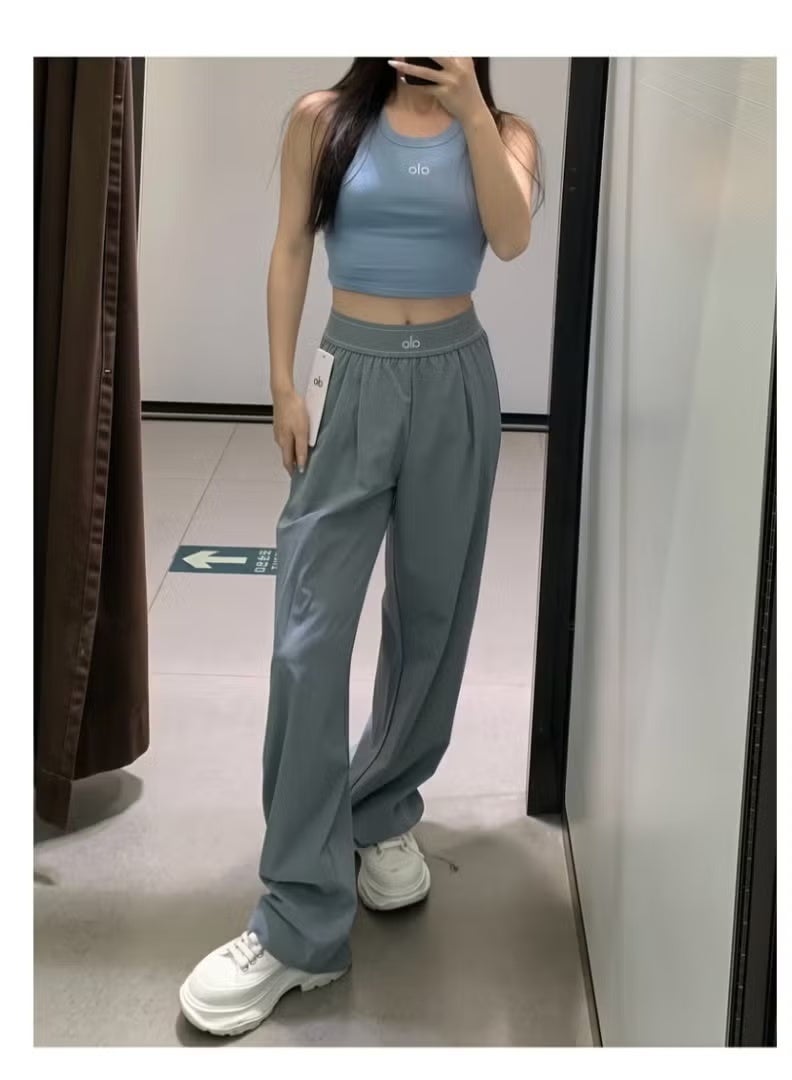 Alo Yoga ALO High-Rise Logo Elastic Waist Yoga Pants - Women's Lightweight Wide-Leg Athletic Trousers with Breathable Fabric for Yoga, Lounge & Casual Wear - Image 2