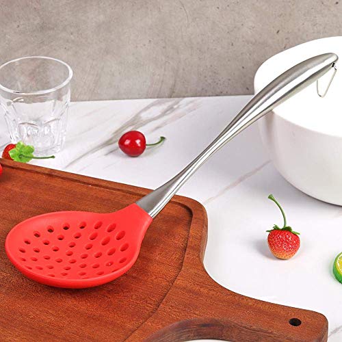 we3 Silicone Skimmer Slotted Spoon Stainless Steel Handle Design Restaurant Kitchen Cooking Utensil Red Pack of 1 - Image 5