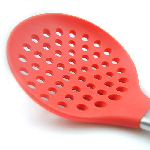 we3 Silicone Skimmer Slotted Spoon Stainless Steel Handle Design Restaurant Kitchen Cooking Utensil Red Pack of 1 - Image 3